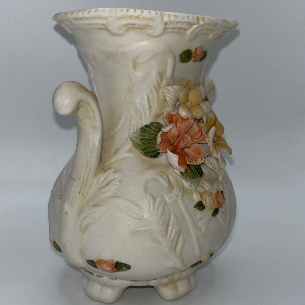 English Style Floral Embossed Ceramic Vase 6” Tall.